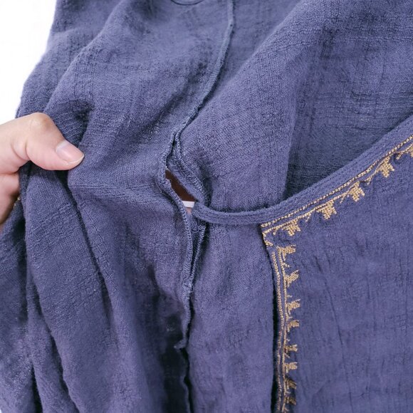 Wrap Designed in London Blue Gray Linen Blend Embroidery Wrap Mid Dress 8 - Picture 14 of 16